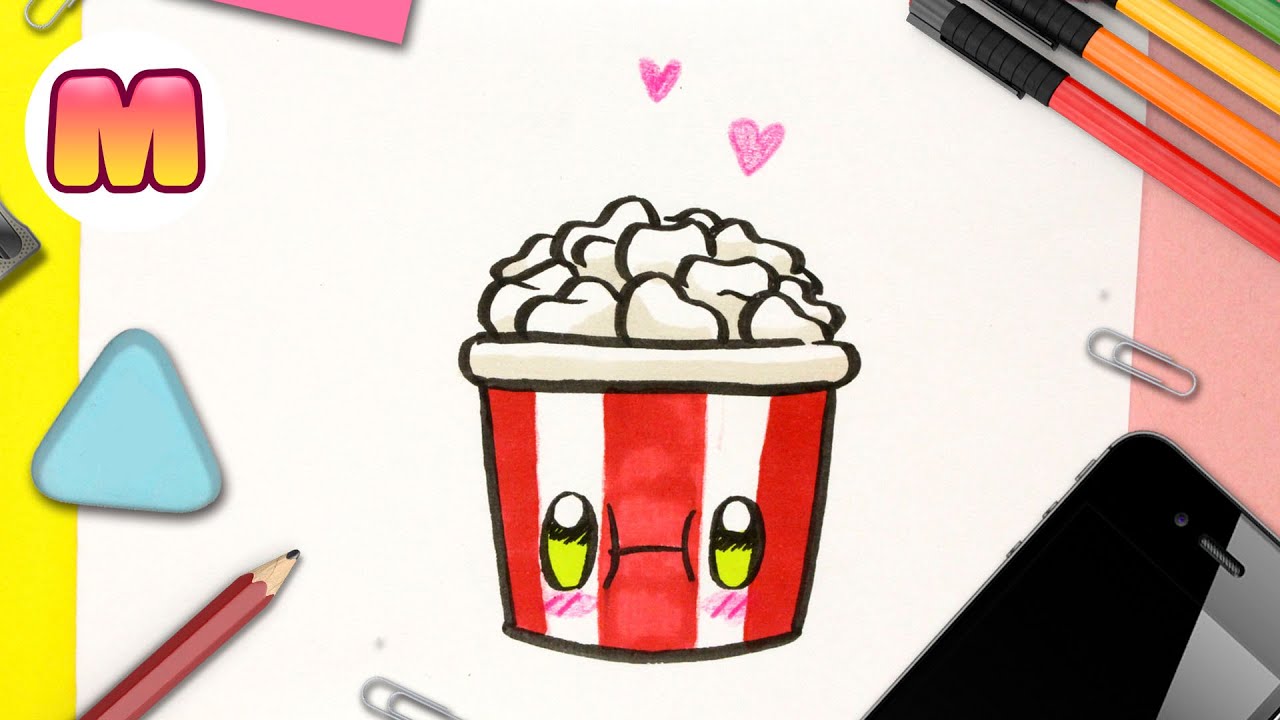 COMO DIBUJAR PALOMITAS KAWAII - dibujos kawaii facil - como dibujar comida kawaii