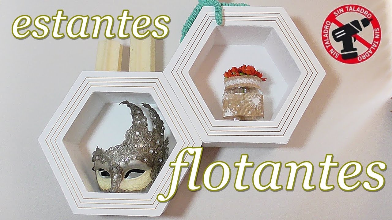 Estantes flotantes de cartón.  Repisas hexagonales sin obras ni taladros