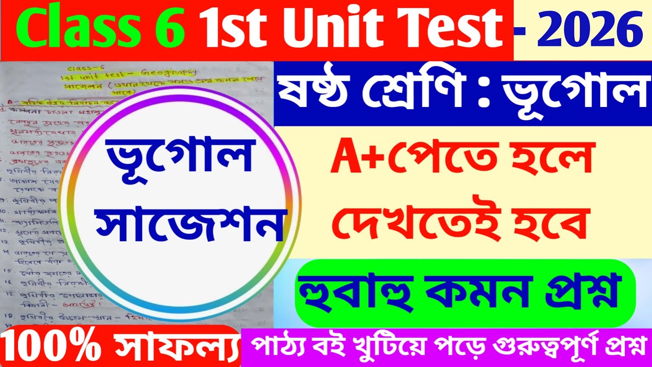 class 6 1st unit test geography suggestion 2026 | class 6 bhugol 1st unit test suggestion 2026