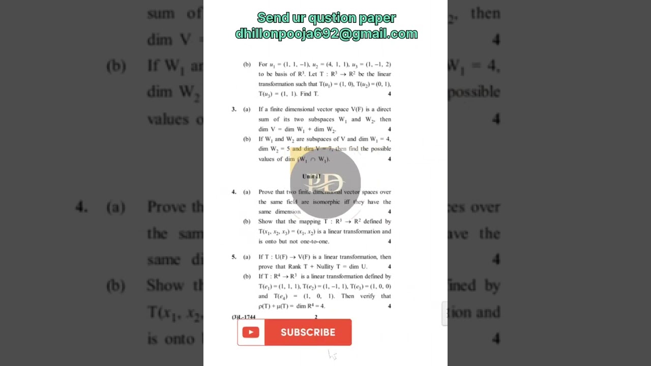 KUK BA 6th sem Linear Algebra examination 2020