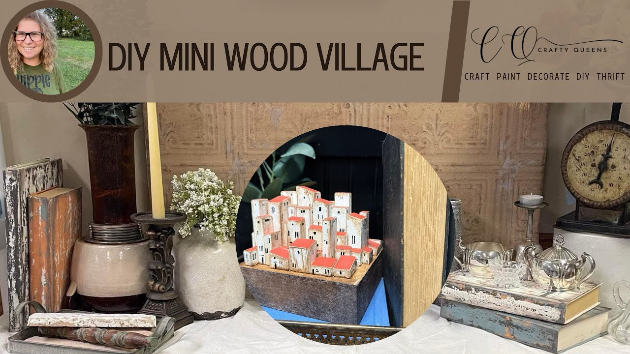 We crafted our own little village out of game pieces and scrap wood #diyhomedecor 