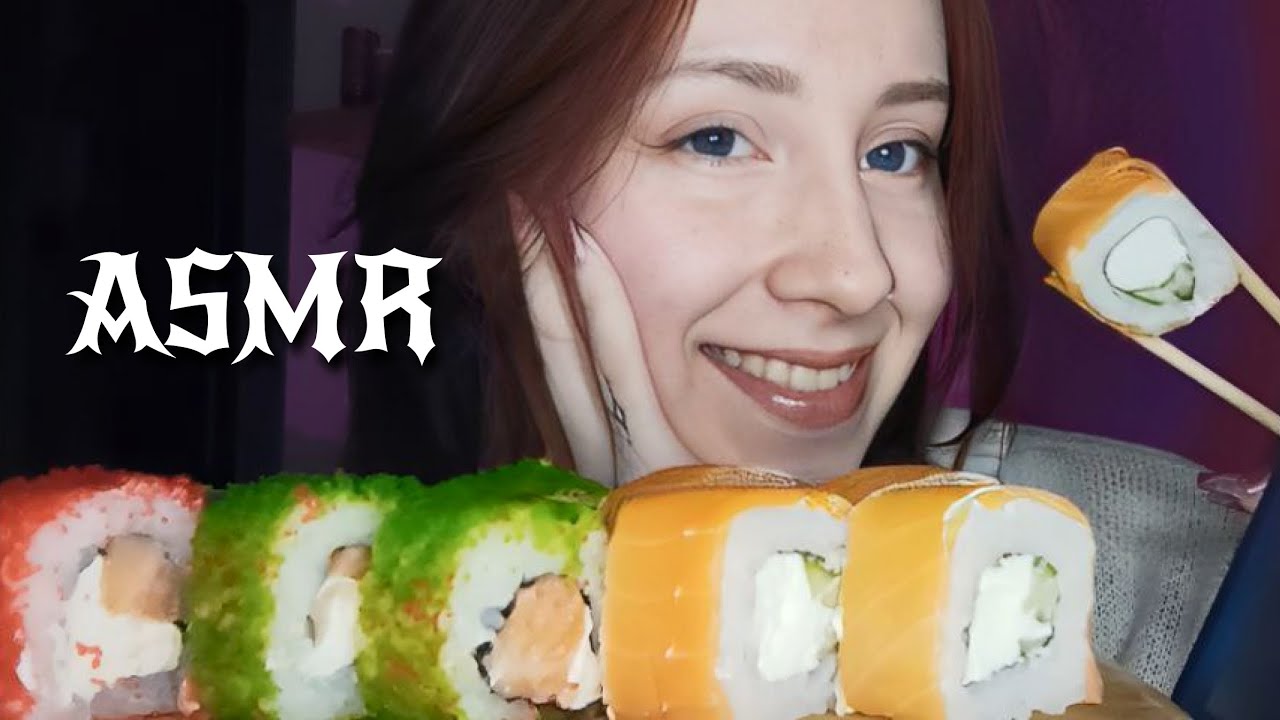 АСМР итинг роллов 🌛🐾 мукбанг роллы, звуки рта, шепот 💫 ASMR eating sushi #asmr #асмр #итинг