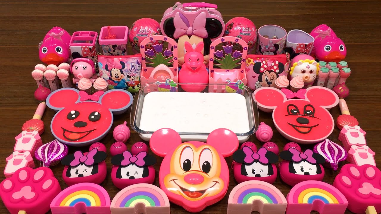 Series PINK MICKEY MOUSE Slime! Mixing Random Things into GLOSSY Slime! Satisfying Slime Videos #24