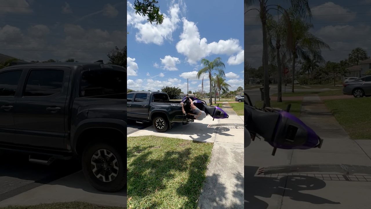 Fail! Girl attempts to load motorcycle into truck