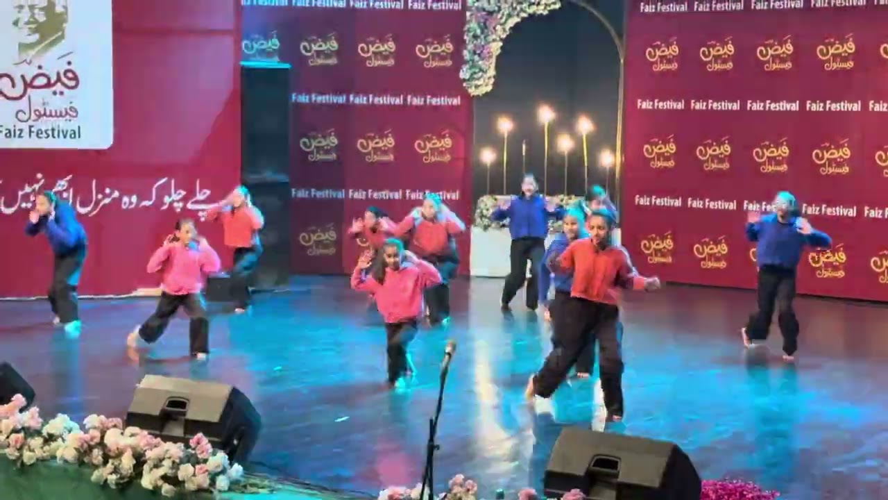 Faiz Aman Mela 2025, performance by kids of LGS 1A1 at Alhamra Hall, Lahore. 