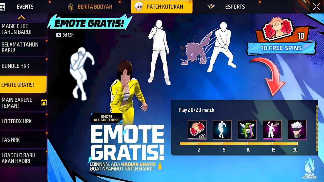CLAIM FREE EMOTES 🕺🥳 FF NEW EVENT TODAY 🤯 OB 52 UPDATE FF × JJK FREE REWARDS 😱 GARENA FREE FIRE 🔥🔥