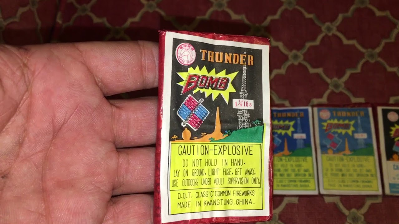 Vintage Thunder Bomb Firecracker pack variations. Old Firecrackers.
