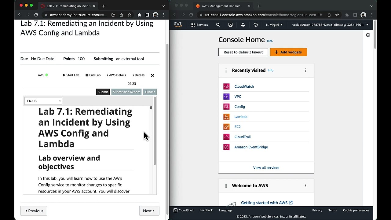 AWS Academy Cloud Security Lab 7.1: Remediating an Incident by Using AWS Config and Lambda