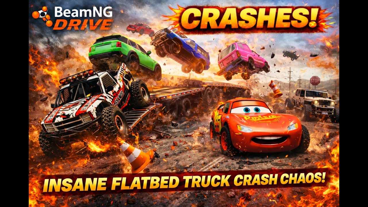 Flatbed Truck Mcqueen | Transportation with Truck - Pothole vs Car #32- BeamNG.Drive