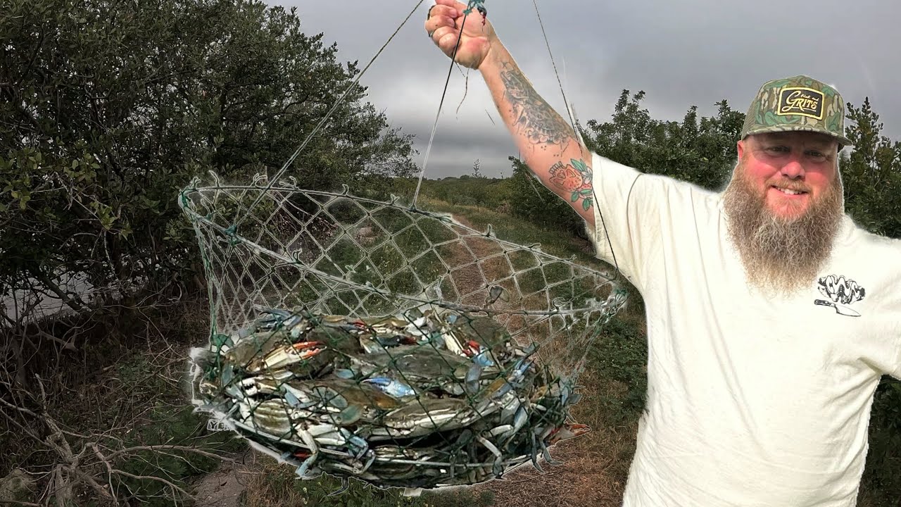 Roadside Crabbing with Ring Nets l 50 BLUE CRABS | Catch Clean Cook