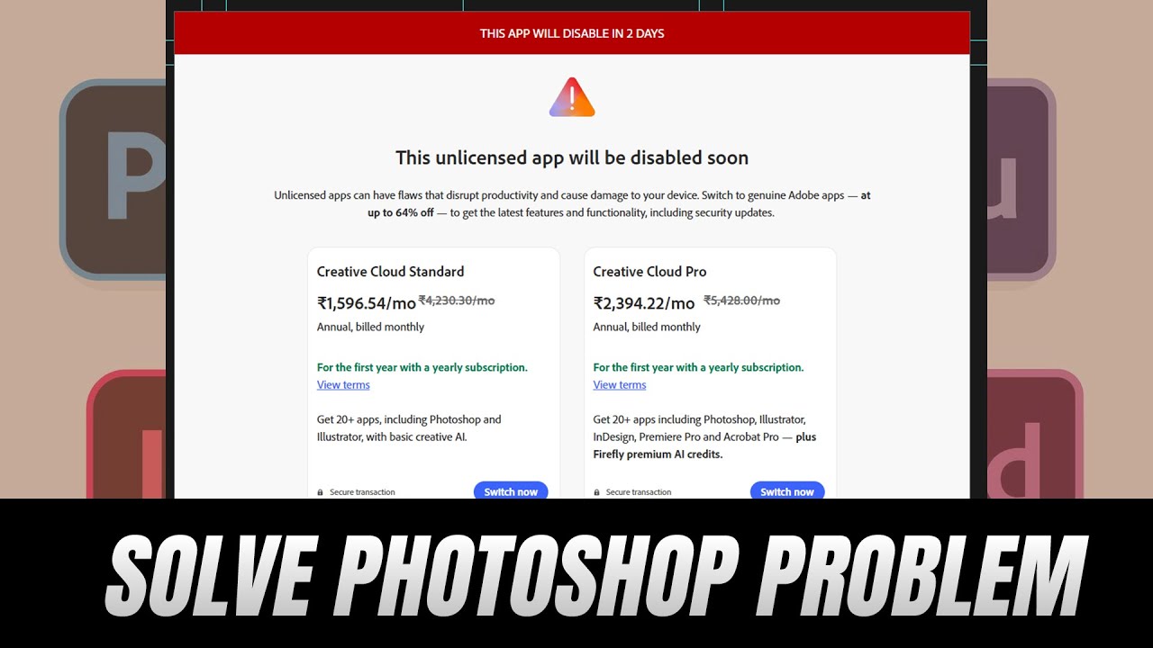 Fix Photoshop Error | This Unlicensed App Will Be Disabled Soon Problem Solved