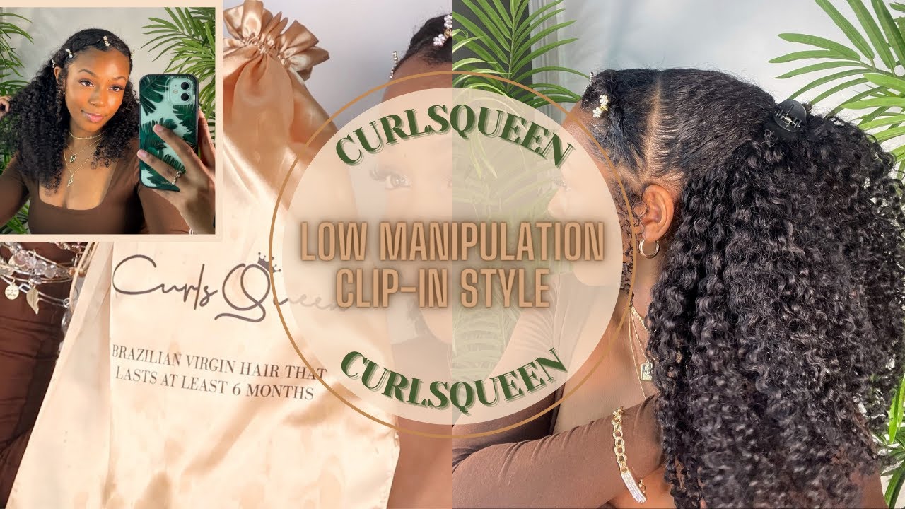 EASY LOW MANIPULATION STYLE USING CURLY CLIP INS| CURLS QUEEN|