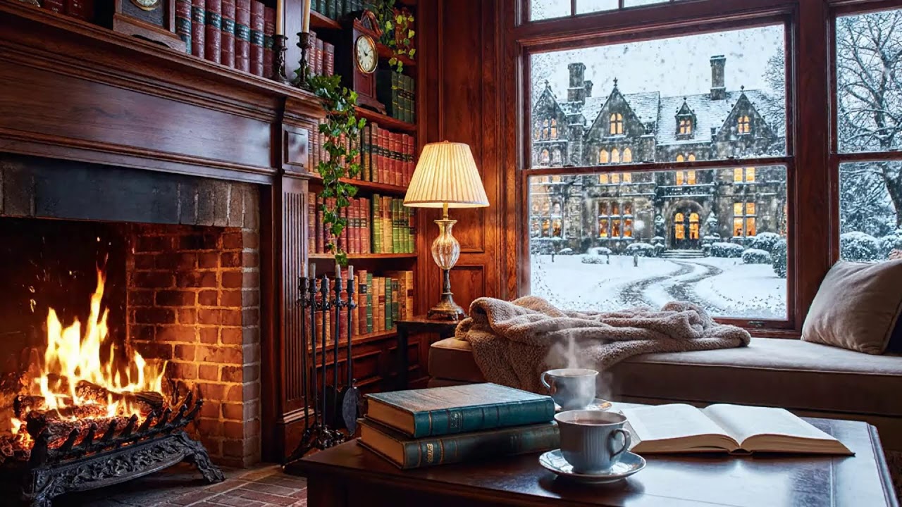 Relaxing Winter Piano Jazz LIVE 🔥 Fireplace Coffee Shop Ambience for Deep Work