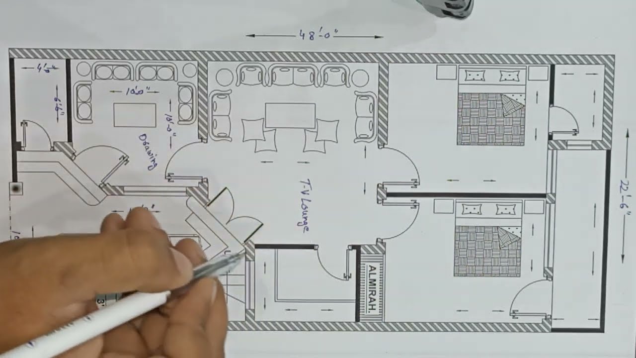22-6x48 Luxury House Plan, 22-6x48 Home Design,  22-6*48 House Plan, 22-6 by 48 House Plan.