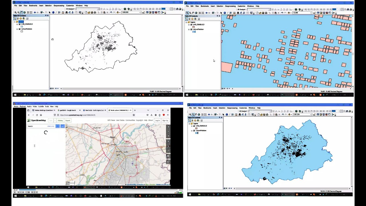 Download Buildings Polygons for ArcGis and Open street map OSM data for armap i.e Lahore Pakistan RS