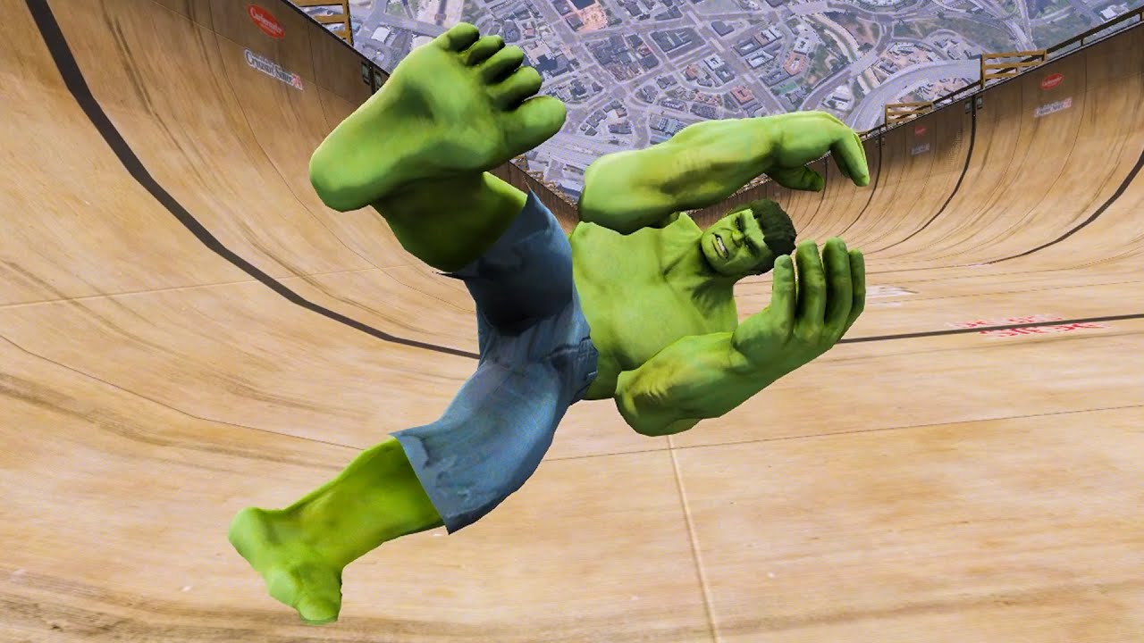 GTA 5 Spiderman Big Hulk Mega Ramp Jumps Falls/Ragdoll Compilation