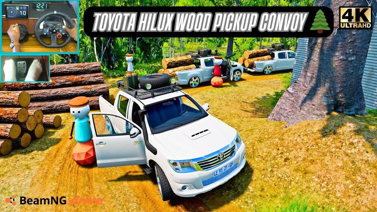 Toyota Hilux с друзьями забирает 3 бревна. Реалистичный внедорожный конвой BeamNG | Logitech G29