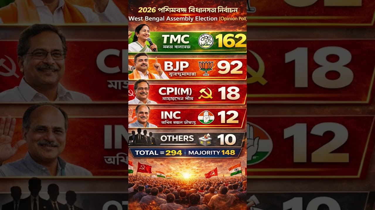 West Bengal Election 2026 New Opinion Poll Results TMC vs BJP vs Left Who Wins #election #exitpoll