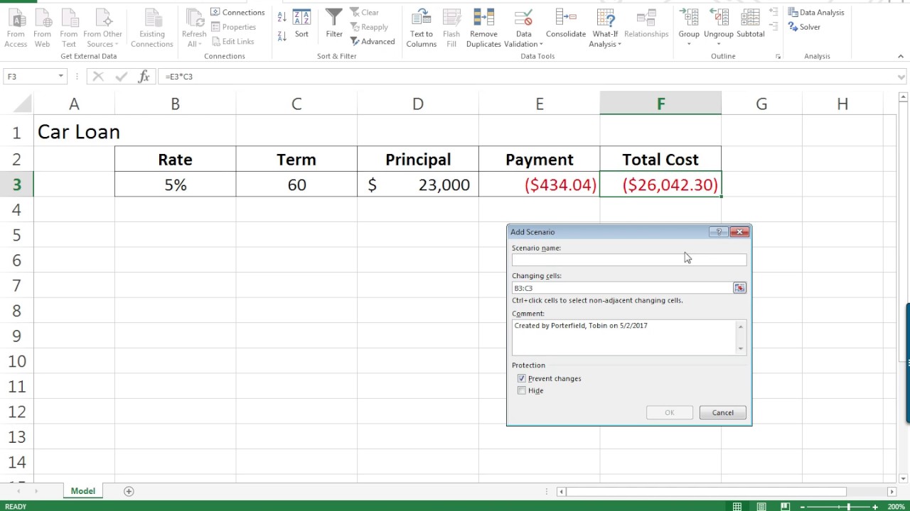 Excel Using Scenario Manager