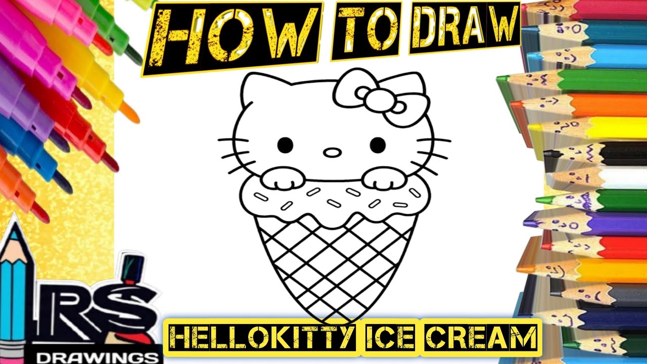 Как нарисовать милое мороженое Hello Kitty 🍦: рисование, живопись и раскрашивание для детей и мал...