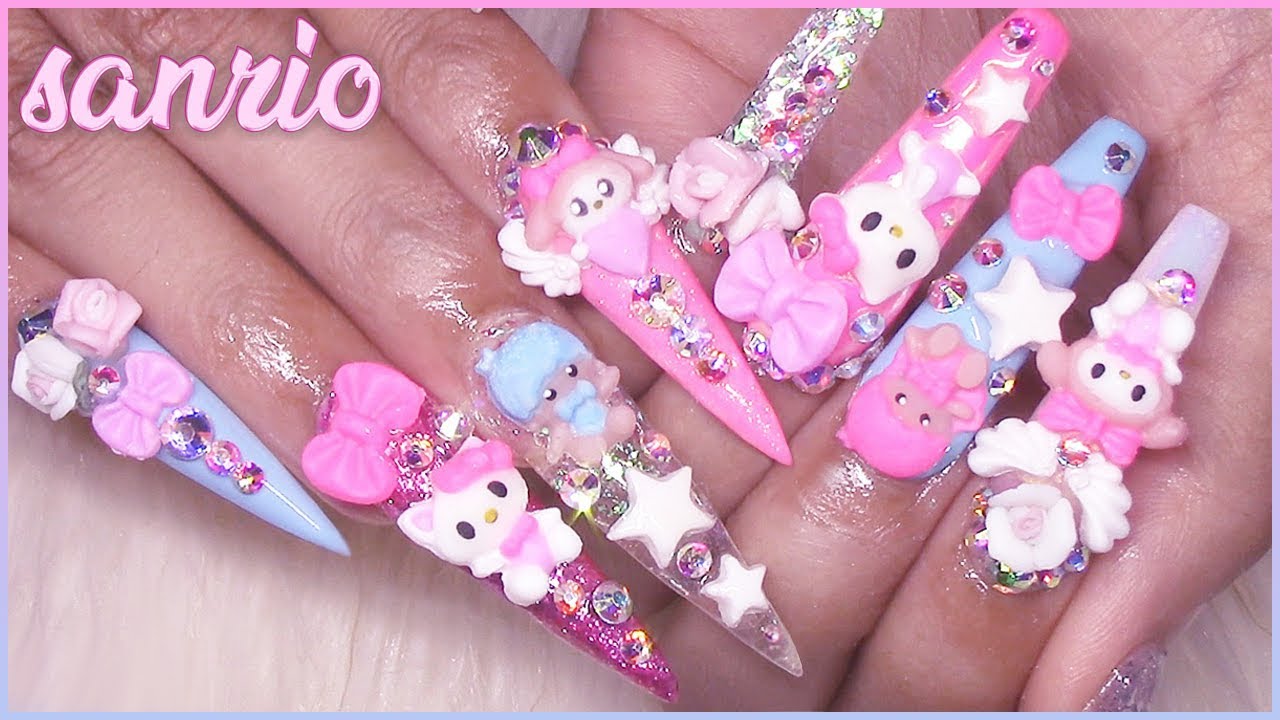 Fast & Easy 3D Nail Art Tutorial | Sanrio Hello Kitty, MyMelody, Little Twin Stars