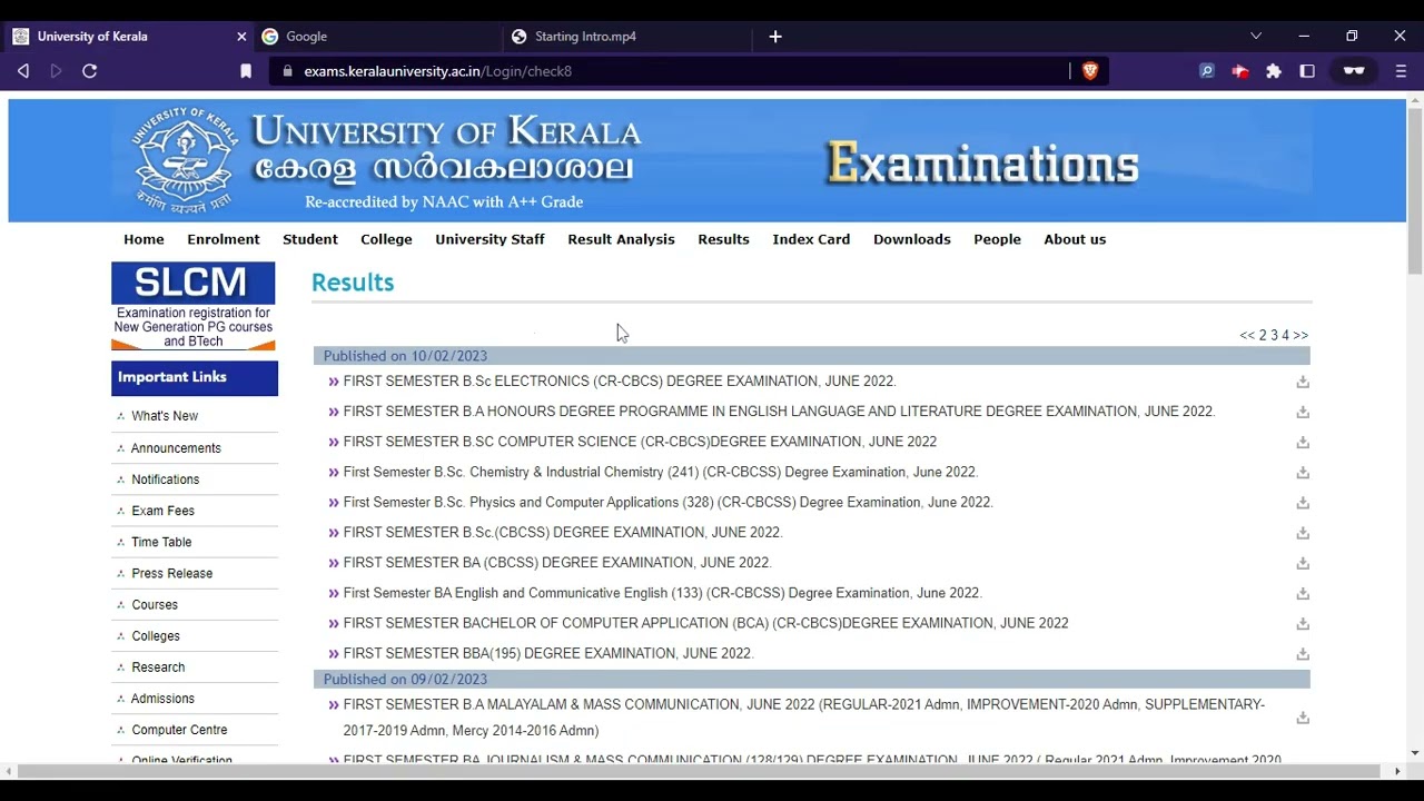 Kerala University 2023 B.Com 1st Sem Result (Declared)
