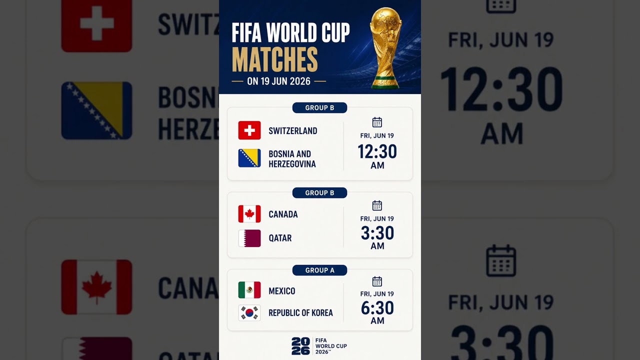 FIFA World Cup 2026 Matches | 19 June 2026 Schedule | Switzerland, Canada, Mexico & More