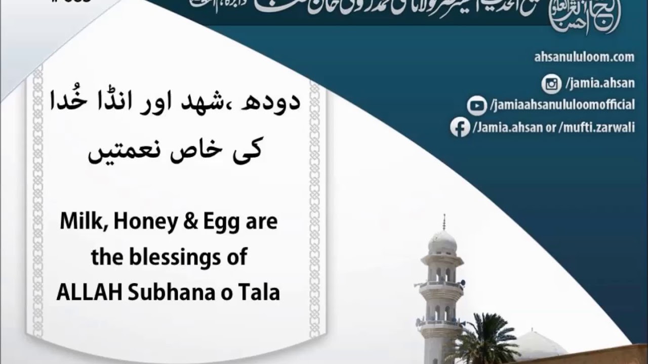 Milk, Honey & Egg are the blessings of  ALLAH Subhana o Tala | SC683 | Mufti Zarwali Khan
