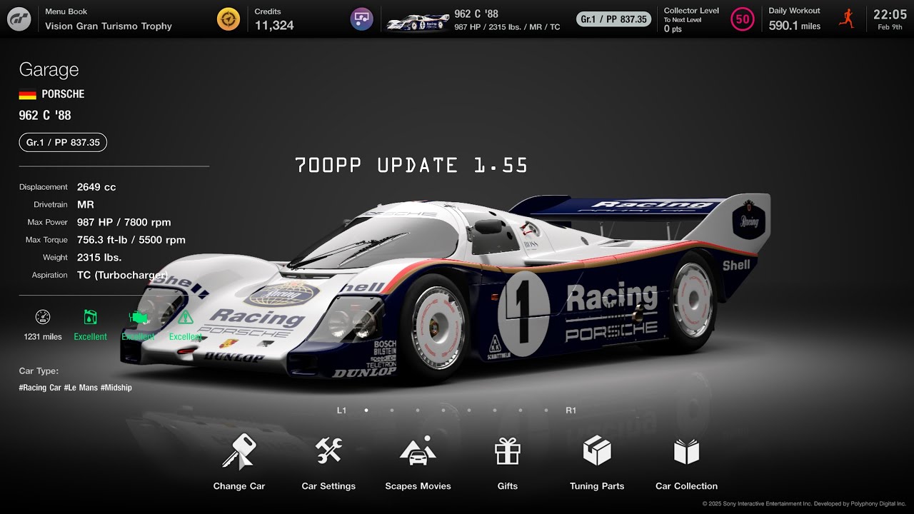[Gran Turismo 7] Porsche 962 C'88 700pp tune update 1.55