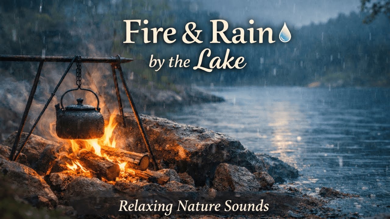 Calm Fire & Gentle Rain – Relaxing Lake Sounds