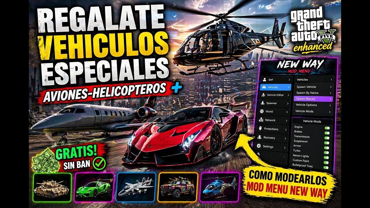 Regalate Vehiculos Especiales-Aviones-Helicopteros+Como Modearlos-Mod Menu New Way GTA-V enhanced🚗✈️