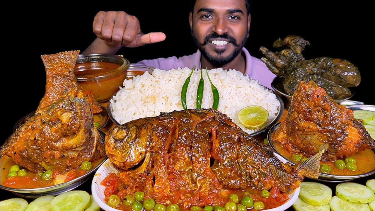 Eating Spicy Whole Fish Curry with Chicken Curry | Rice Chilli & Salad Mukbang | Eating Challenge 