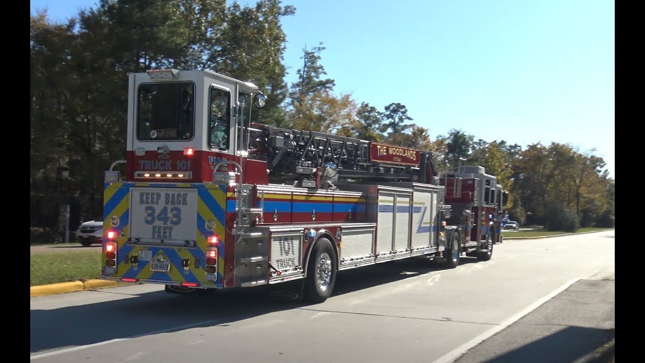 Truck 101 Pierce Ascendant Tiller Responds! [The Woodlands Fire Department] 11/18/2019