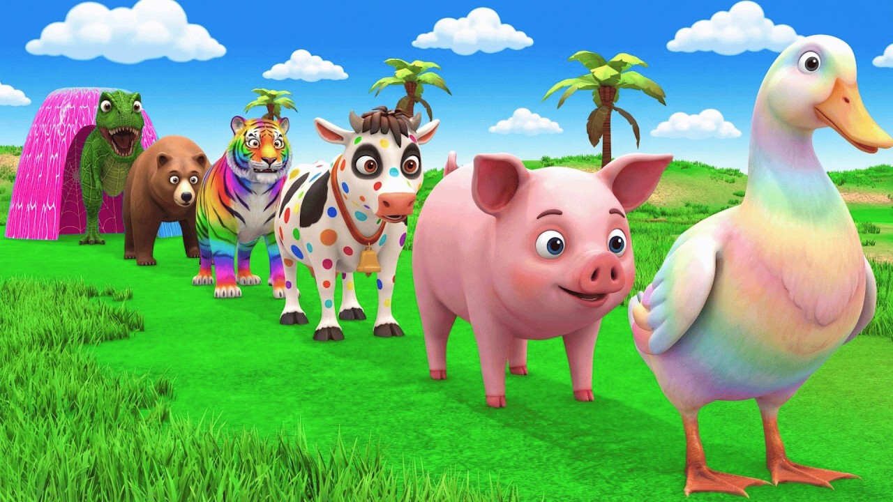 Long Slide Game With Buffalo Tiger Horse Horse Dinosaur- 3d Animal Game - Funny 3d Animals