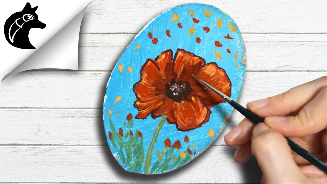 How to paint a poppy on a rock: Step by Step Tutorial
