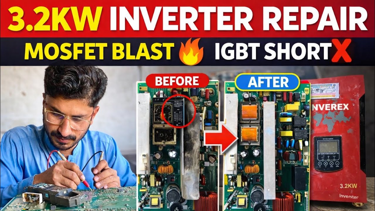 3.2kW Inverter Repair Complete Guide | Input MOSFET Blast & Charging IGBT Short Fix Urdu