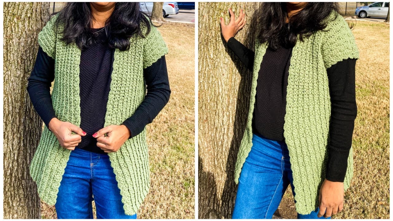 Crochet simple and elegant women vest | L/XL size | crochet women cardigan | repeat only one row