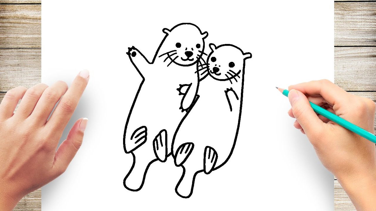 How to Draw Otters holding Hands