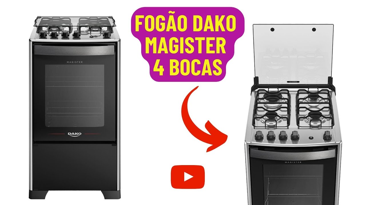 NOVO LAN&Ccedil;AMENTO ATUALIZADO / Fog&atilde;o Dako Magister 4 Bocas - Preto com Mesa Inox Bivolt