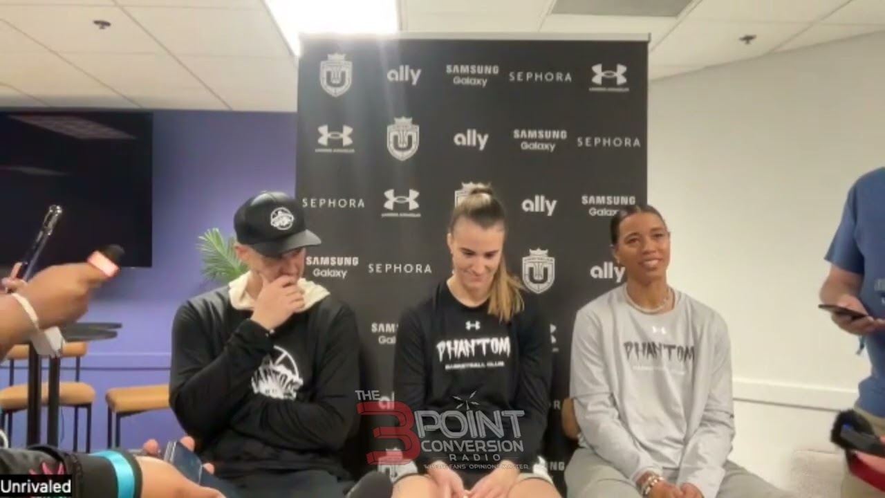 Sabrina Ionescu, Natasha Cloud and coach Adam Harrington of Phantom BC of Unrivaled League