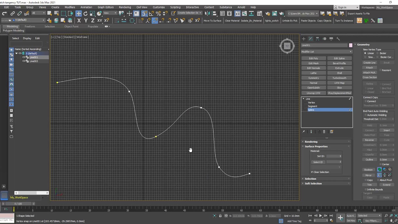 3DS Max   Tip   Match Tangency Of 2D Splines