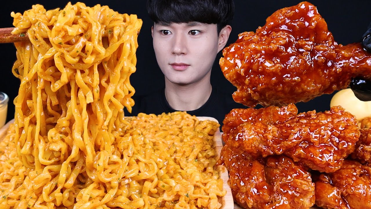 까르보 불닭볶음면 크림 치즈볼 치킨 먹방ASMR MUKBANG SPICY FIRE NOODLES & FRIED CHICKEN ラーメン チキン eating sounds