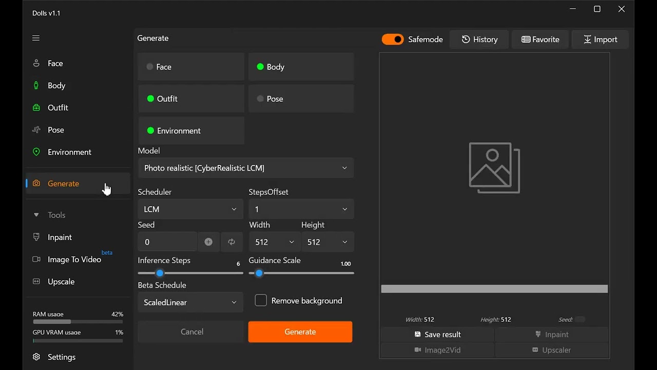 Dolls AI human creator Function   Gender and Body settings