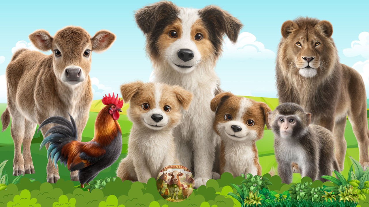 Little Farm Animals: Dog, Calf, Cow, Monkey, Rooster, Puppy,...– Animal Video