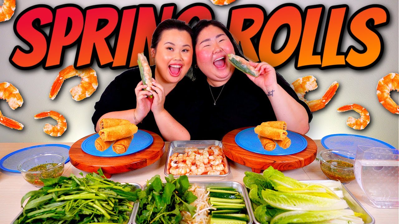 Giant Shrimp Spring Rolls Mukbang + Spicy Cilantro Garlic Sauce 먹방 Eating Show! (Cooking + Eating)