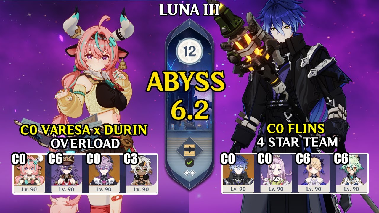【Genshin Impact Бездна 6.2】C0 Вареса и Дурин Перегрузка & C0 Флинс F2P 4* Команда｜原神 Spiral Abyss