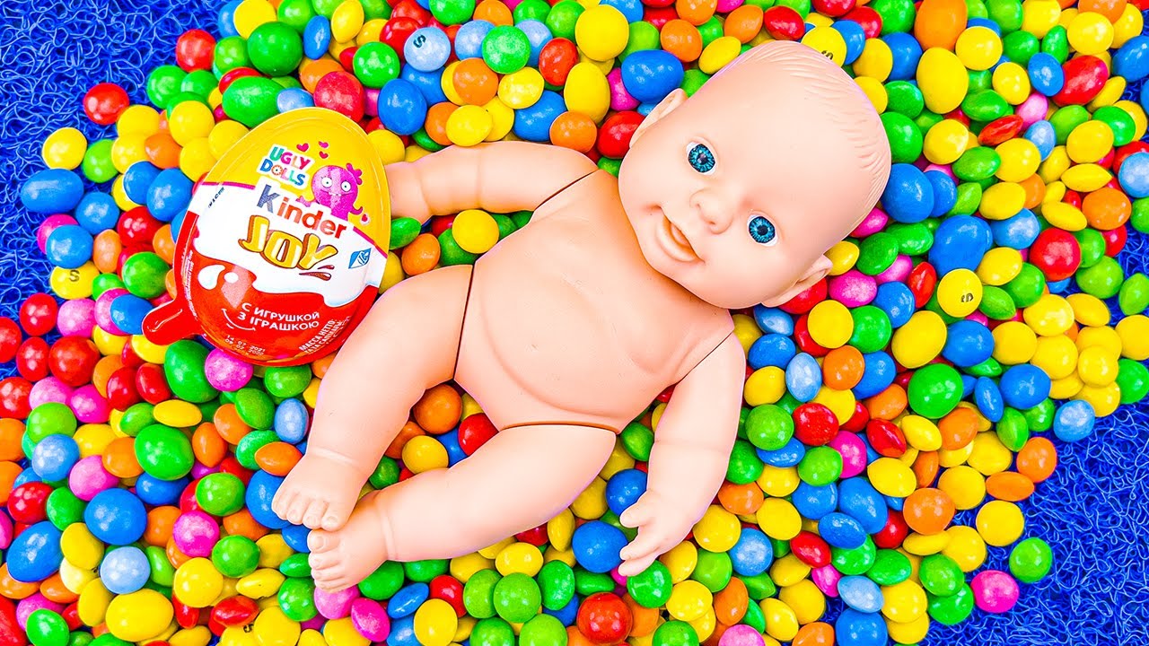 Satisfying Video | Rainbow Candy Skittles Mixing in Pool with Color Magic Duck & Surprise Eggs ASMR