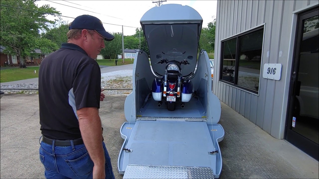 How to tie down a motorcycle in an Ironhorse Trailers One Bike Flip Top