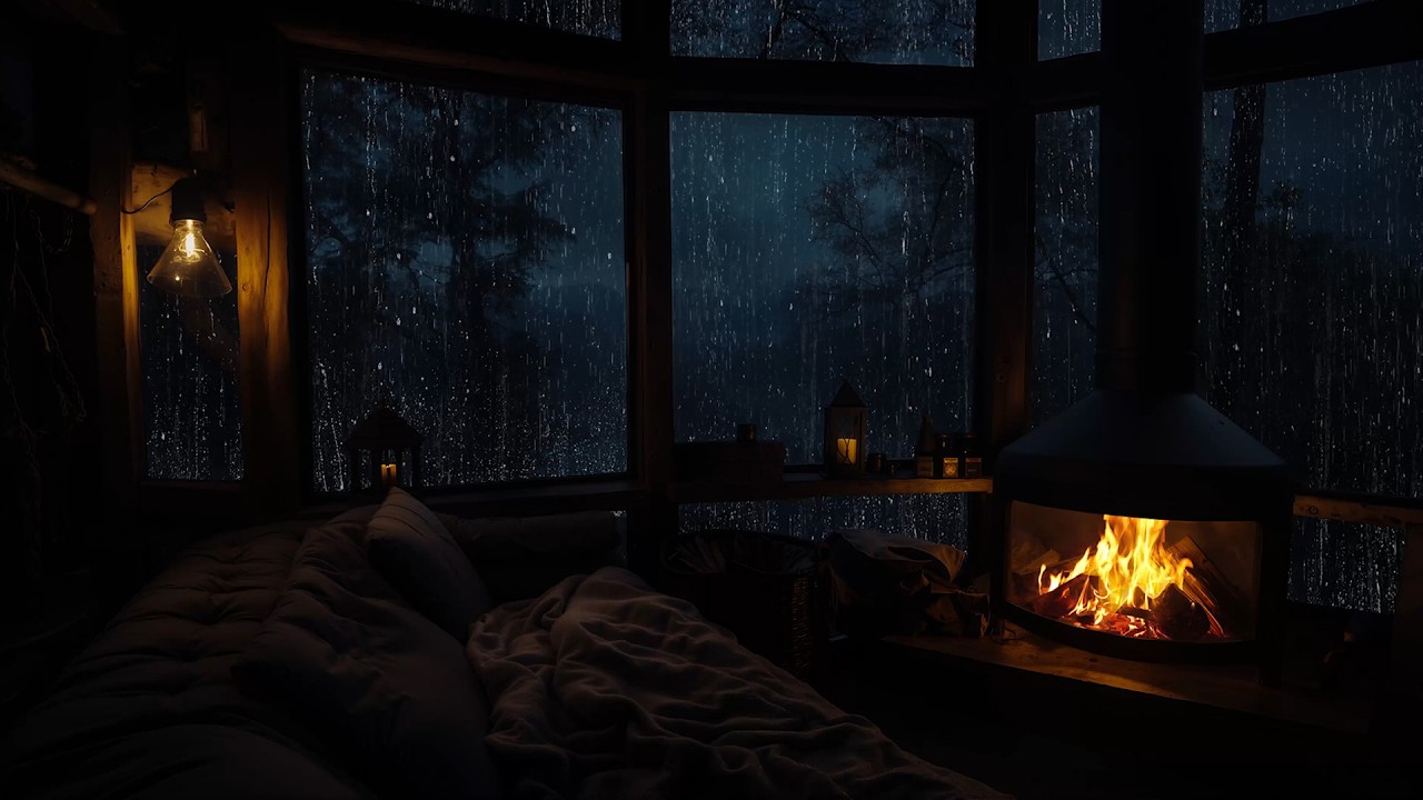 Escape Into a Cozy Cabin While Rain Falls and a Fireplace Burns Gently Through the Night