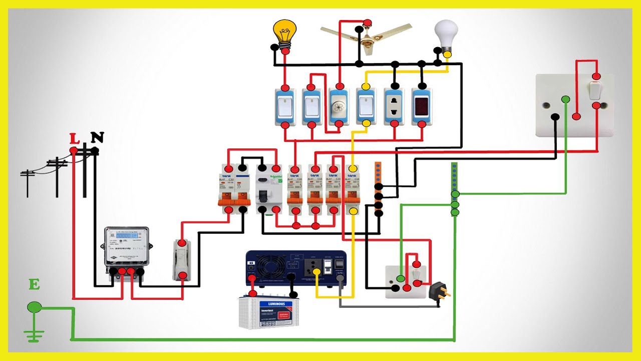 Complete House Wiring with Inverter Connection | Single Phase Full House Wiring Diagram |